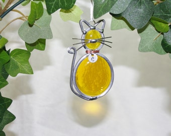 Personalized Stained Glass Cat Ornament with Personalized Collar, Custom Cat Ornament