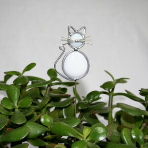 Stained Glass White Cat Plant Stake, Cat Garden Art - Etsy