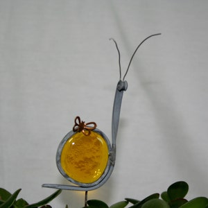 Stained Glass Yellow Snail Plant Stake, Garden Art