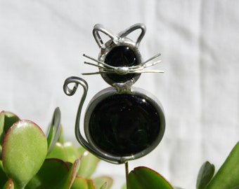 Stained Glass Black Cat Plant Stake