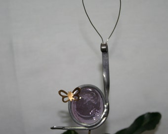 Stained Glass Lavender Snail Plant Stake, Garden Art