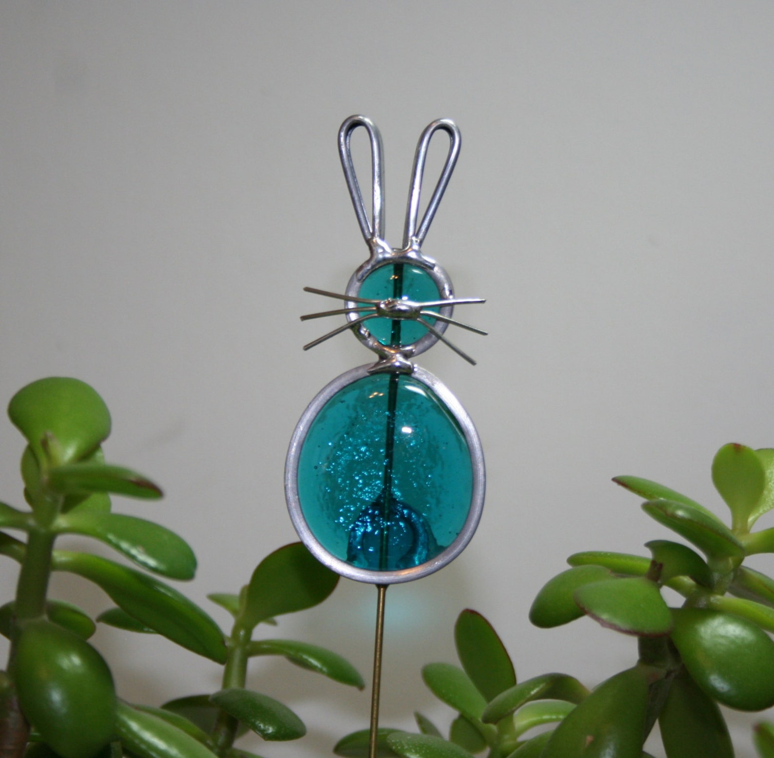 Stained Glass Teal Blue Bunny Rabbit Plant Stake Garden Art - Etsy