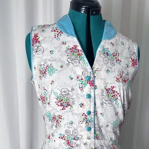 1950s cotton gardening novelty print dress, L-XL