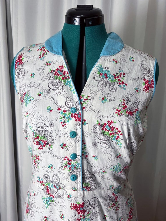 1950s cotton gardening novelty print dress, L-XL - image 2
