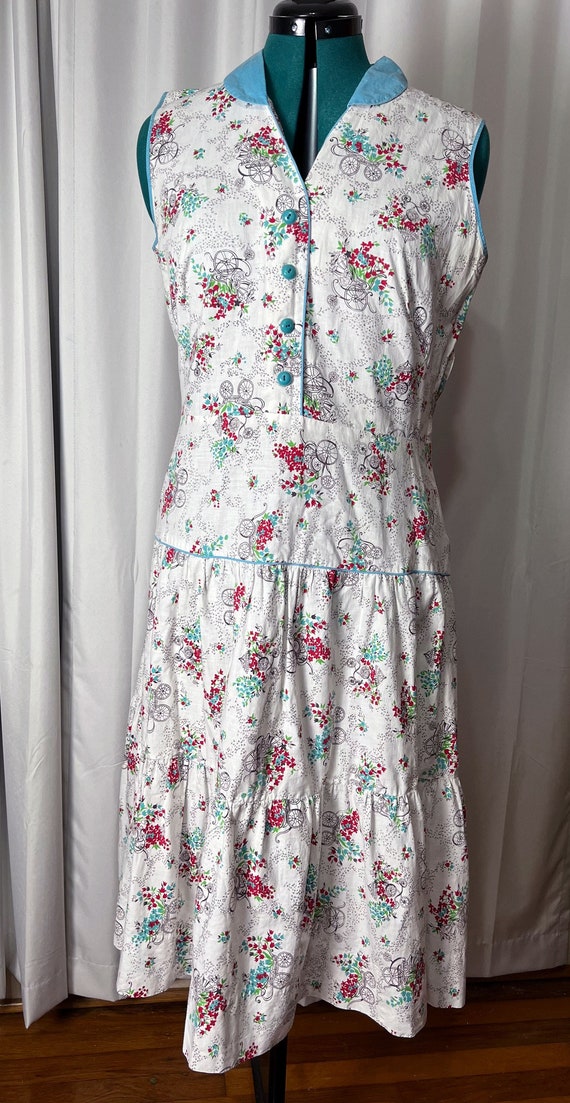 1950s cotton gardening novelty print dress, L-XL - image 3