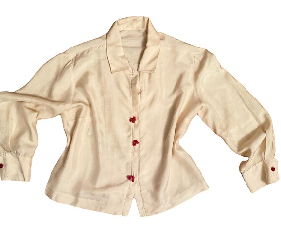 1950s Hand Painted Silk Blouse 
