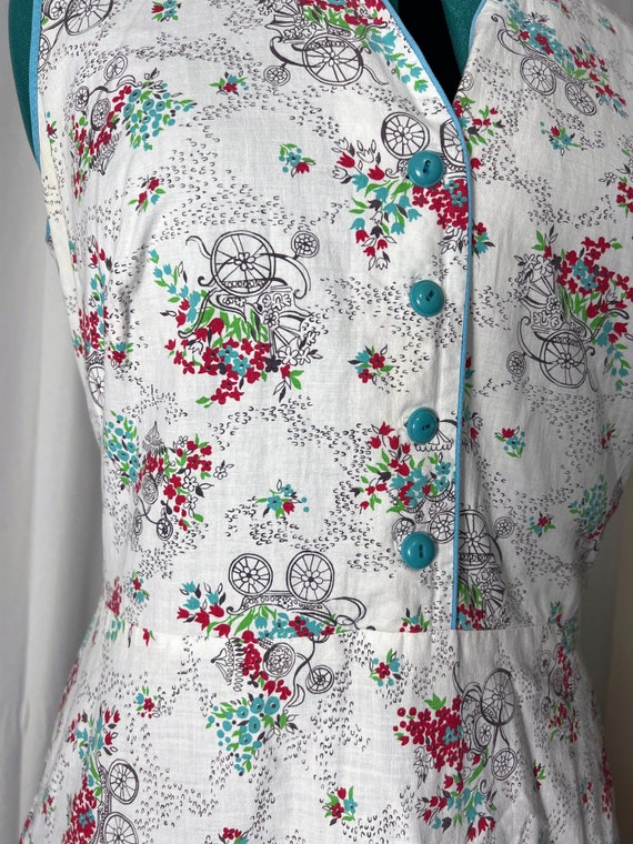 1950s cotton gardening novelty print dress, L-XL - image 4