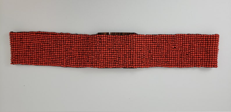 Vintage Red Beaded Elastic Belt with Shell Inlay Wood Buckle NOS