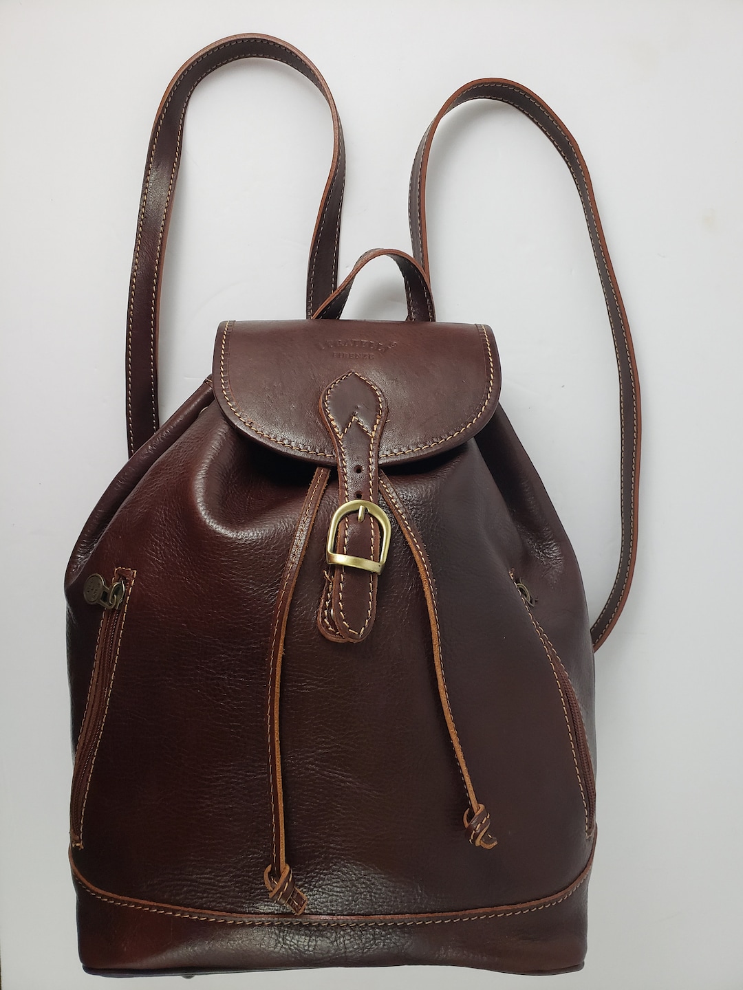 Vintage Brown Leather Backpack I Fratelli Firenzi Large Rucksack City ...