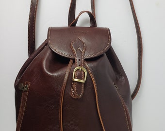 Vintage Brown Leather Backpack I Fratelli Firenzi Large Rucksack City Slingbag Travel Italy circa 1990's