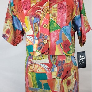Vintage Byer California Crop Top Skirt Set size Small - Size 7 Bold Abstract Print circa 1980&#39;s New with Tags