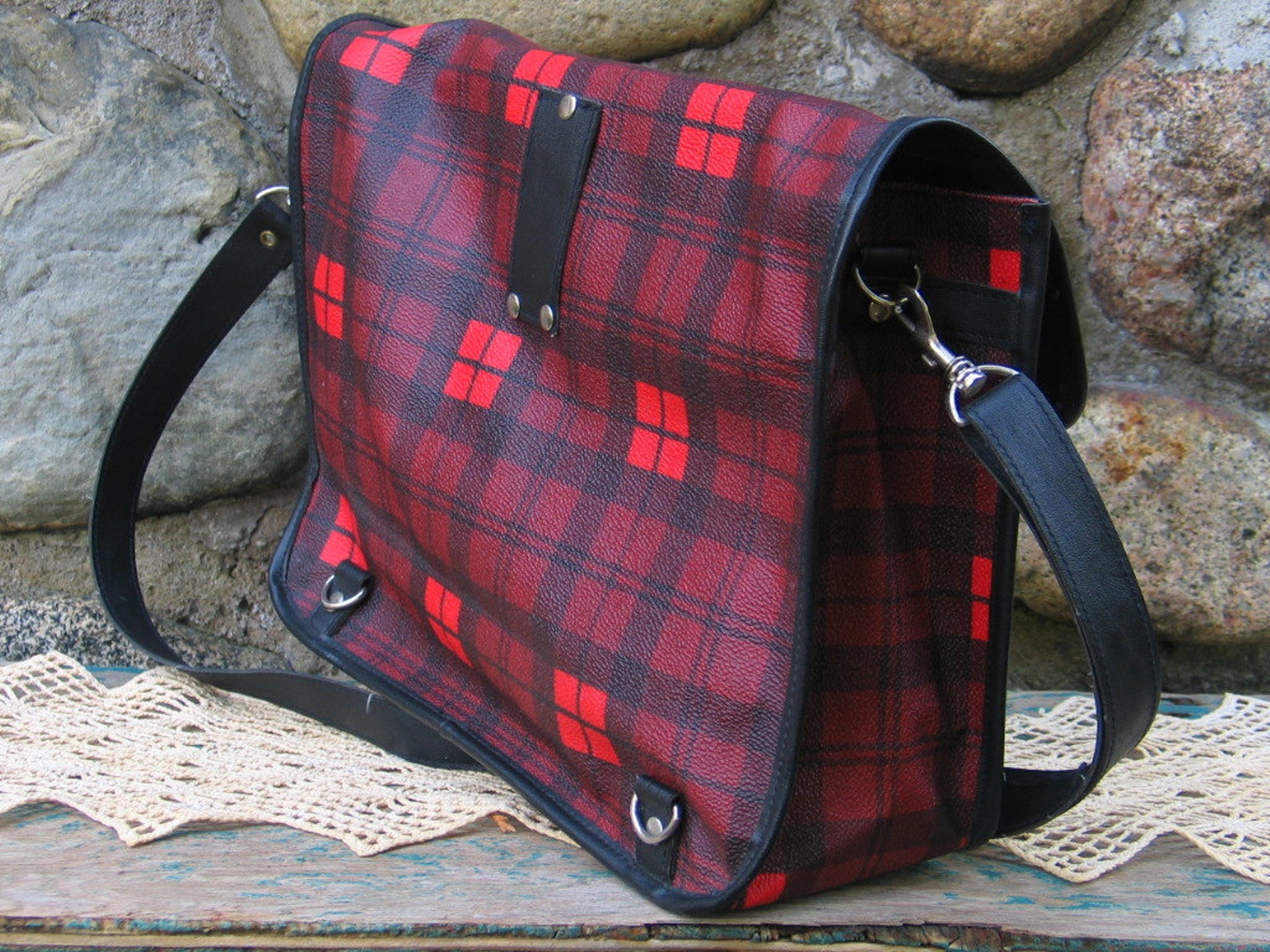 VIntage 1960s Plaid Book bag School bag Unisex Carry on by Etsy
