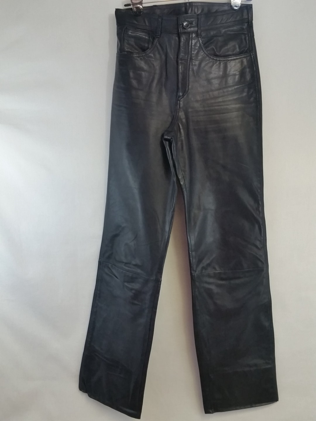 Vintage Black Leather Pants Women's 29 High Waist Straight - Etsy
