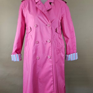 Retro Pink Rain Coat Coat by Young Gallery Size 12 Double Breast Strip Cuffs circa 1970&#39;s