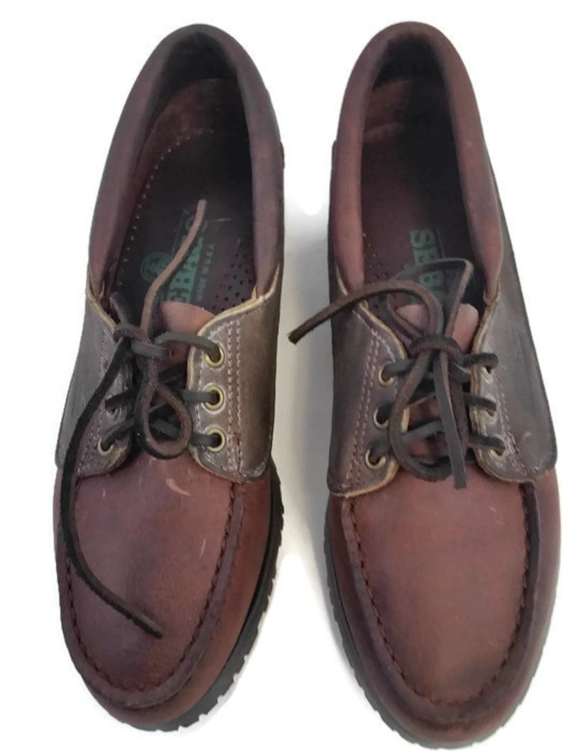 Vintage SEBAGO Women/'s 2 Tone Brown Leather Walking Boat Shoe Lace Up Oxford Casual Made in USA Size 7.5 Medium MINT condition