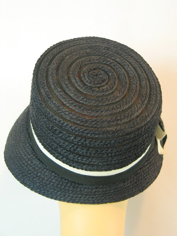 Black Wool Horsehair Cloche Hat by Everitt Origin… - image 4