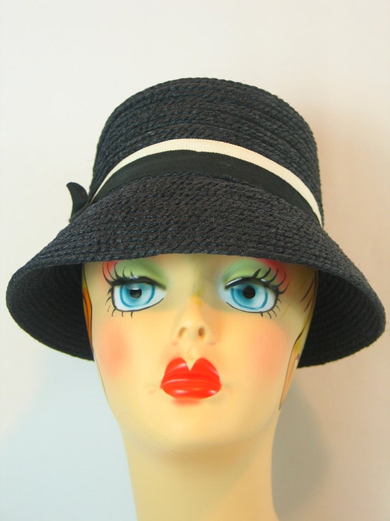 Black Wool Horsehair Cloche Hat by Everitt Origin… - image 2