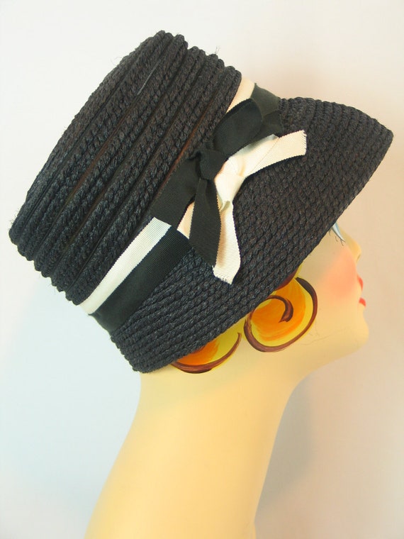 Black Wool Horsehair Cloche Hat by Everitt Origin… - image 1