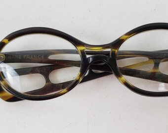 Vintage Stenzel Oval Tortoise Shell Unisex Eye Glass Frames Frame France Unusual Arms circa 1950's