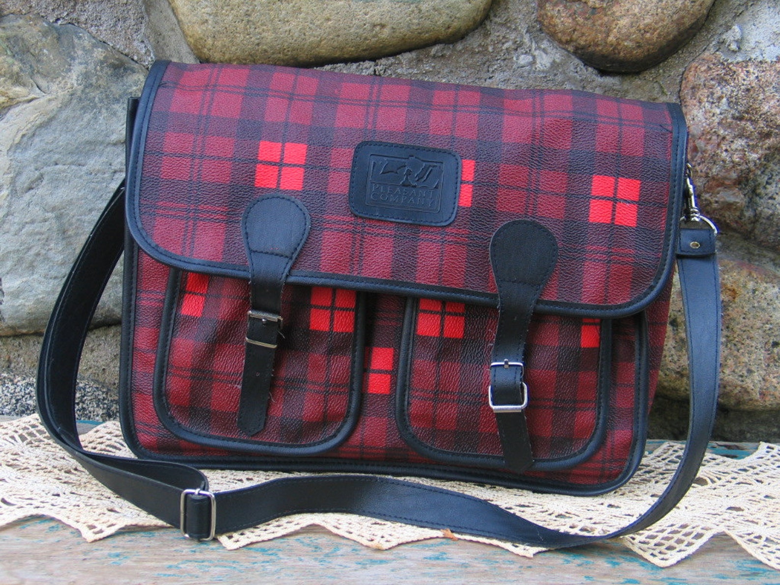 VIntage 1960s Plaid Book bag School bag Unisex Carry on by Etsy