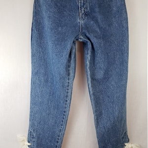 Vintage Stephano International Jeans Vrouwen maat 8 High Waist Taps toelopend been Chiffon Off White Strikken op enkel 29 &quot;inseam circa 1990&#39;s Hong Kong
