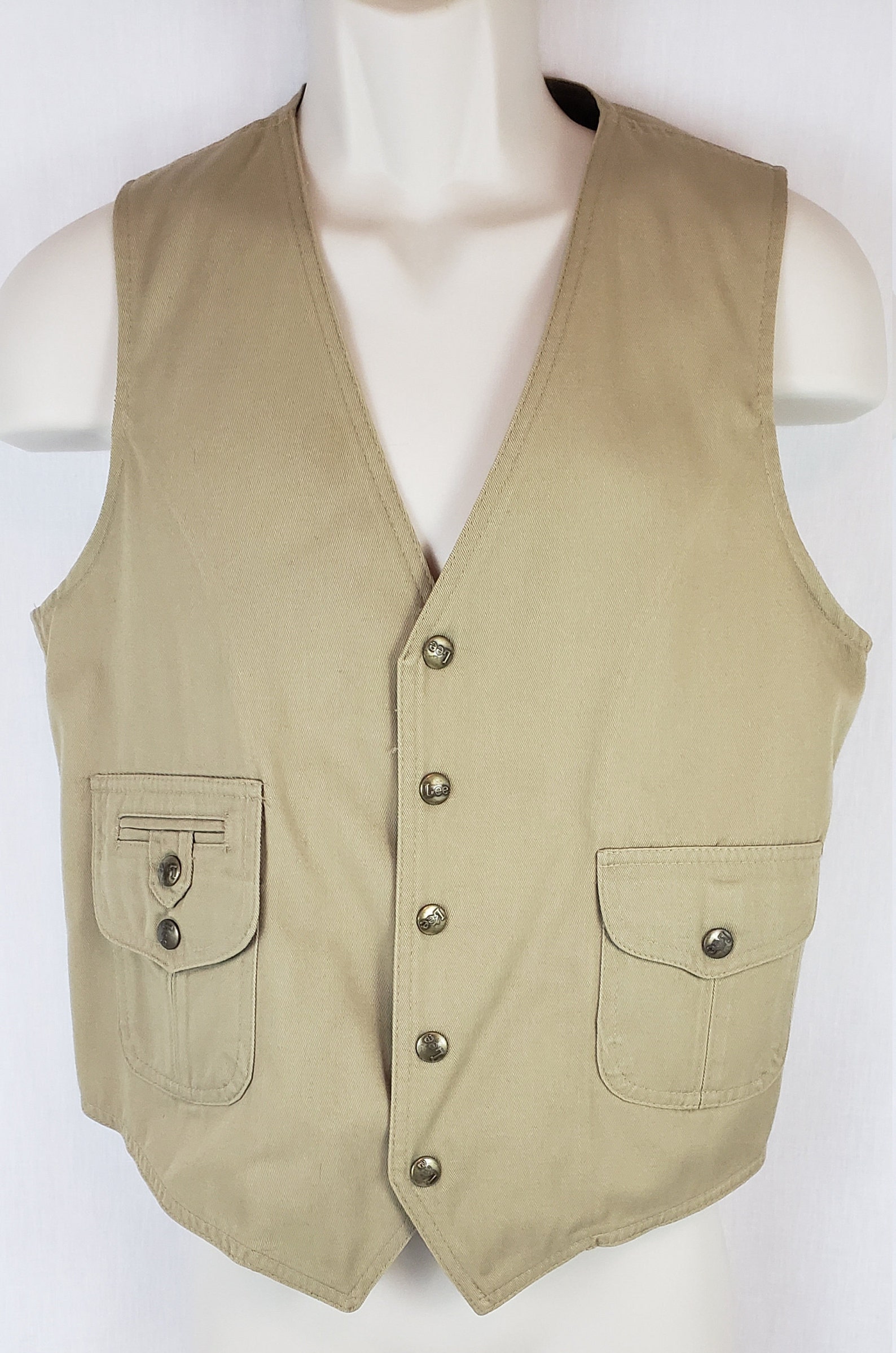 Vintage Lee Men's Khaki Vest size 40 R Snap closure circa | Etsy
