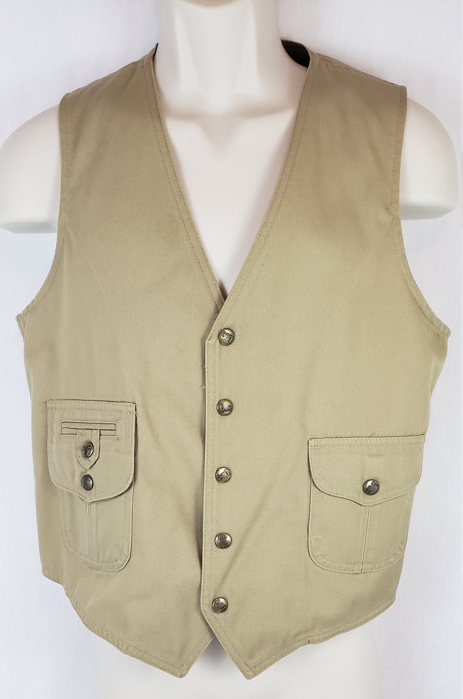 Vintage Lee Men's Khaki Vest size 40 R Snap closure circa Etsy