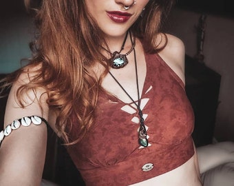 Brown Cut Out Crop Top, Sexy Tribal Festival Clothing