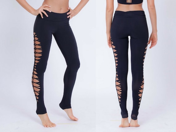 Black Cut Out Leggings, Ripped Leggings for Women, Braided Goa