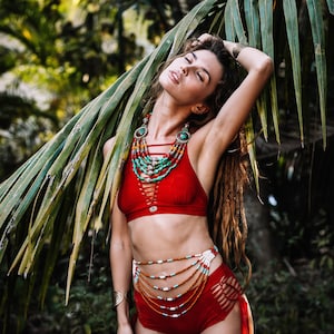 Oranje bikiniset voor vrouwen, bohobikini, retro bikini, tribal badpak, hippiebikini, brutale bikiniset, oranje badpak voor vrouwen