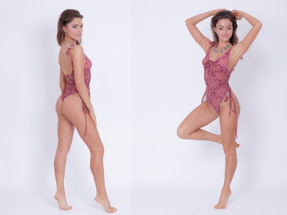 orange print swimsuit