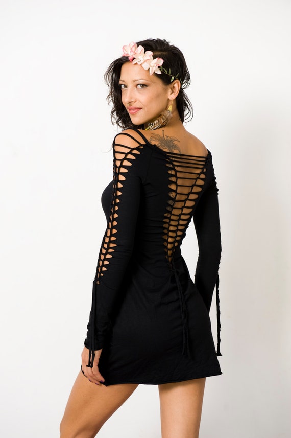 black mini boho dress LISETTE LONG SLEEVE MAXI DRESS – Line & Dot main image 0