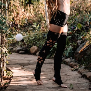 Black Leg Warmers + High Waisted Booty Shorts For Women, Thigh High Socks, Knee High Socks, Thigh High Stockings, Over The Knee Socks