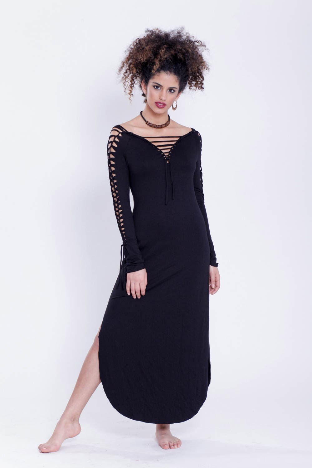 Long Black Dress Boho Maxi Dress Sexy Black Dress Neutral | Etsy