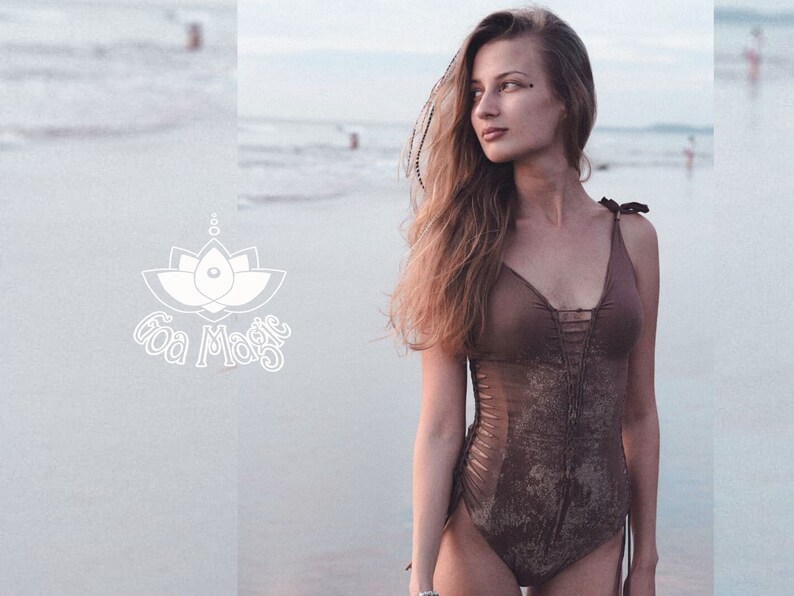 Burning Man Festival Bodysuit Boho Bodysuit One Piece Swimsuit For Women Bathing Suit Brown C\u05d5t Out Swimsuit Strappy Handmade Swimwear
