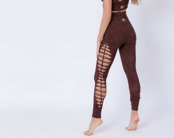 Brown Leggings, Cut Out Leggings, Braided Leggings, Torn Leggings, Slashed Leggings, Distressed Leggings, Ripped Tights, Shredded Leggings