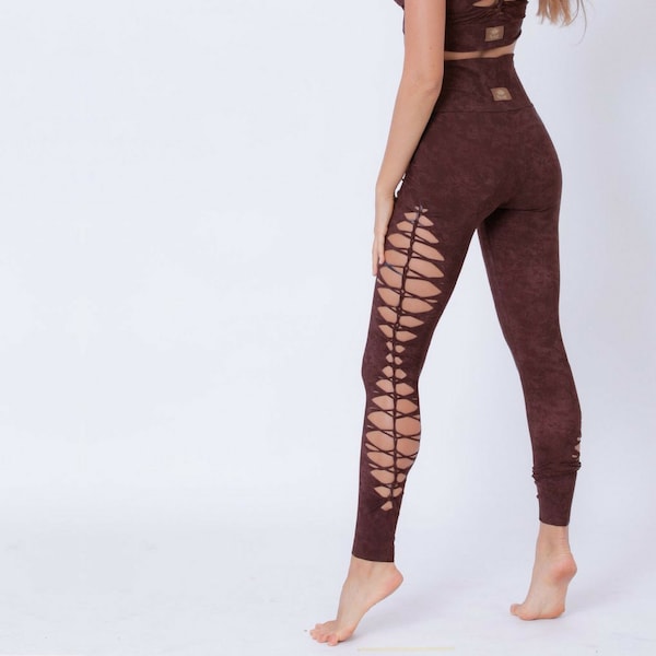 Leggings marron, Leggings découpés, Leggings tressés, Leggings déchirés, Leggings déchirés, Leggings effet vieilli, Collants déchirés, Leggings déchirés