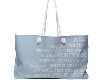 California Beach Weekender Bag: Blue & Grey Coastal Tote