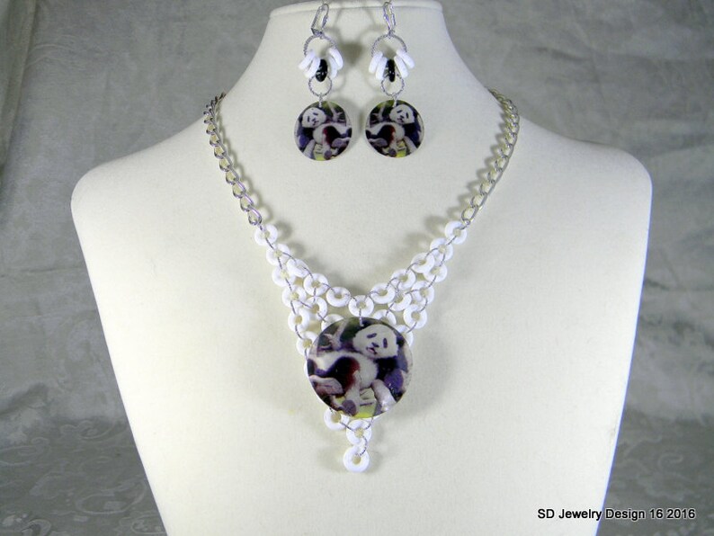 Panda Necklace and Pierced Earring Set