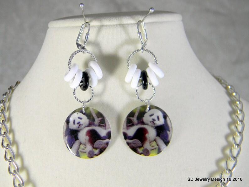 Panda Necklace and Pierced Earring Set