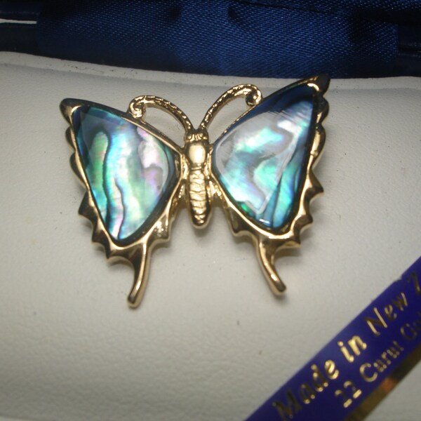 Butterfly Ariki Paua Shell Gold Plate Brooch/Pin