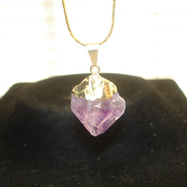 C Gold tone Amethyst Crystal Necklace