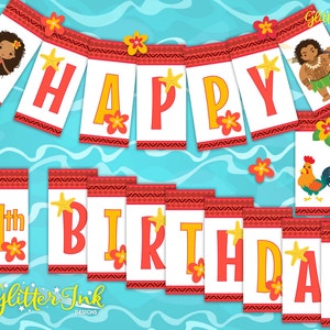 Afdrukbare feestbanner Moana / banner Moana gelukkige verjaardag / Moana-decoraties / Moana-feestdecor / Vlag van Maui