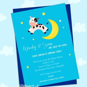 Over the moon baby shower invitation / Cow jumped over the moon nursery rhyme invitation / baby shower boy