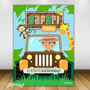 PRINTABLE 36x48&quot; Jungle party photo booth prop / Animal Safari party dessert table backdrop / Jungle birthday truck photo prop decoration