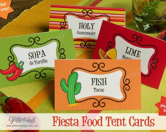 Mexican Fiesta Food Tent Cards / Cinco De Mayo Decorations / | Etsy