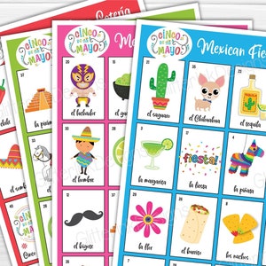 Cinco de Mayo bingo / Mexican fiesta printable party game / Loteria mexicana Mexican party activity / learn Spanish fun memory game