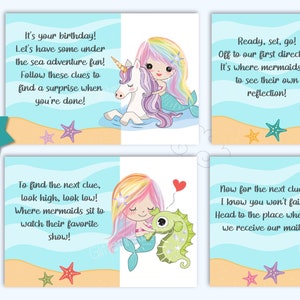 Mermaid Scavenger Hunt Clue Cards / Mermaid Treasure Hunt Clues for ...