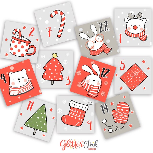 Printable Advent calendar tags / Christmas Advent calendar cards / Christmas countdown digital download