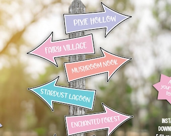Fairy party arrow signs - enchanted garden woodland fairies photo booth props - fairy party decor - EDIT & DOWNLOAD with Corjl